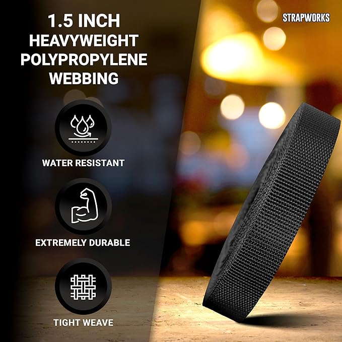 Strapworks Heavyweight Polypropylene Webbing - Heavy Duty Poly Strapping for Outdoor DIY Gear Repair, 1.5 Inches