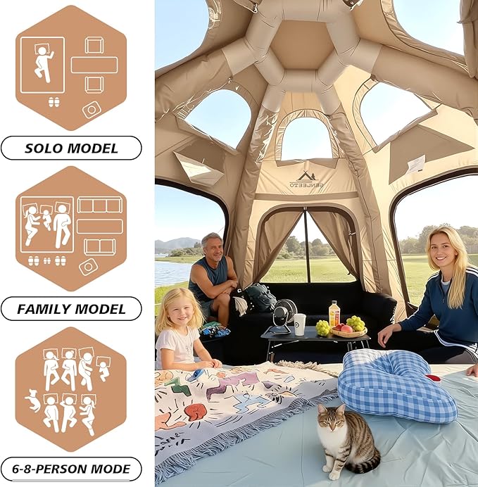 Inflatable Tents for Camping, Large Inflatable Camping Tent with Hand Pump, Easy Setup Tents for 4-6 People, Portable Glamping Tent