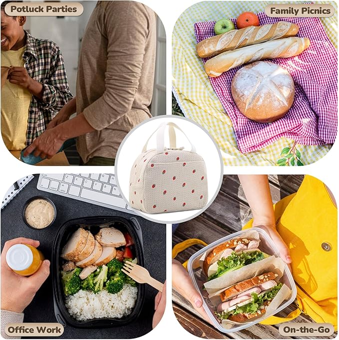 Lunch Bag for Women Men Cute Corduroy Lunch Tote Bags Reusable Insulated Lunch Box Large Capacity Reusable Insulated Cooler for Work/Picnic/Travel