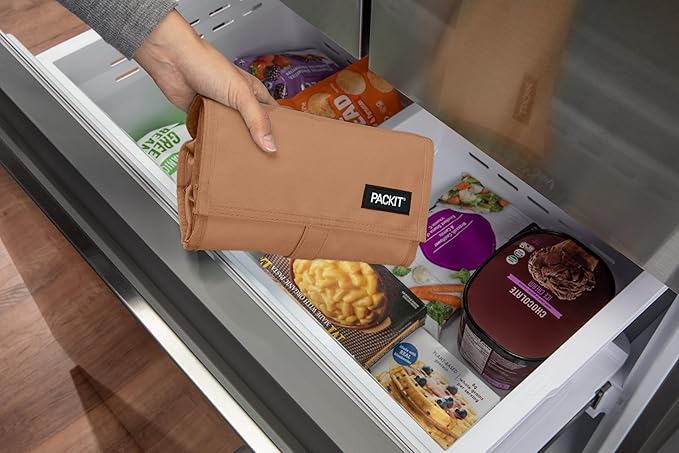 Packit® Freezable Lunch Bag, Almond, Built with ECOFREEZE® Technology, Foldable, Reusable, Zip and Fold Closure with Buckle Handle, Designed for Work Lunches and Fresh Lunch On the Go