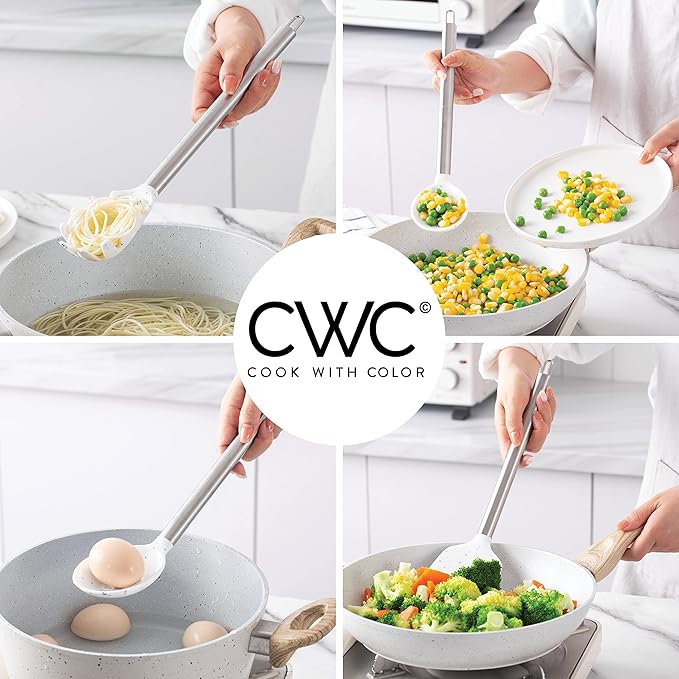 COOK WITH COLOR Silicone Cooking Utensils, Kitchen Utensil Set, Easy to Clean Silicone Kitchen Utensils, Cooking Utensils for Nonstick Cookware, Kitchen Gadgets Set, 5 Pieces, Speckled White