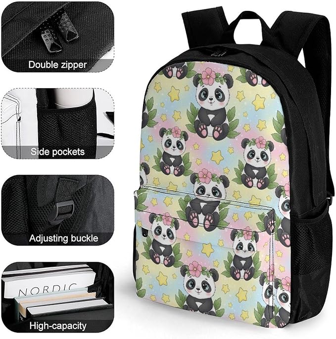 Outdoor Backpack Gym Bag Cute Rainbow Panda Outdoor Activities with Big Capacity Daypack, College Bookbag