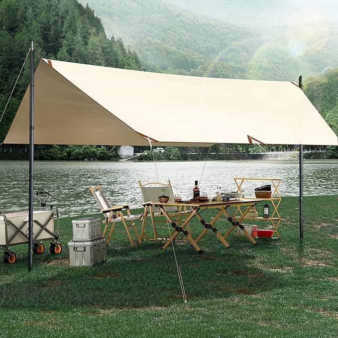 Telescopic Tarp Poles, Canopy Adjustable Carbon Fiber Poles Set of 2, Portable & Lightweight Tent Tarps for Awning, Camping, Hiking 67"