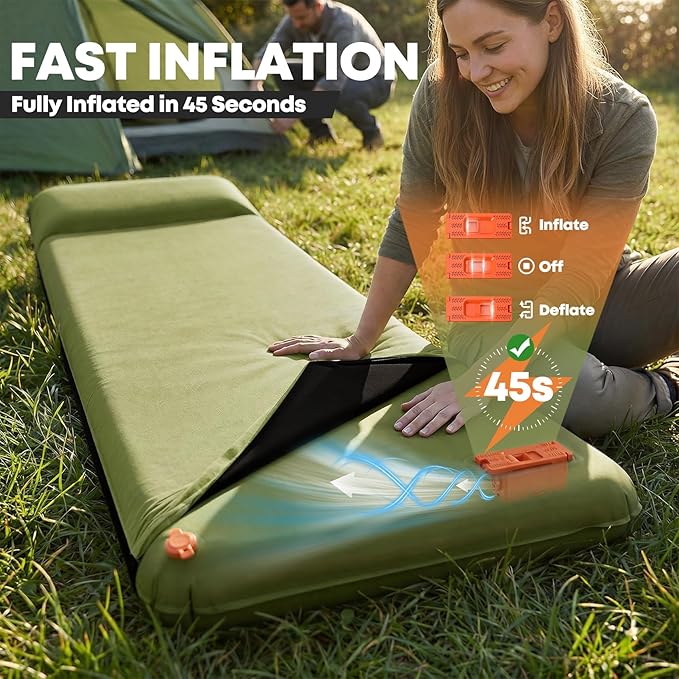Self Inflating Sleeping Pad with Electric Pump, 4" Ultra-Thick Memory Foam Camping Pad, 4 Season Camping Mattress Pad with Removable Cover, Camping Essentials Gear for Tent Travel Car
