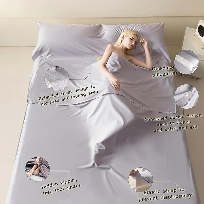 Sleeping Bag Liner for Adults, Lightweight Travel Sleep Sack with Carry Bag, Compact Portable Sleeping Sheet for Camping, Hiking, Hostels, Hotels and Backpacking