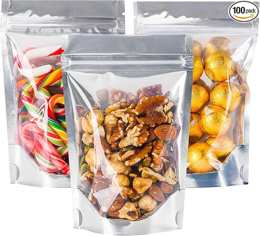 100 PACK 4x6 Mylar Bags for Food Storage Resealable Stand Up Bags for Small Business Packaging Supplies Clear Foil Food Storage Packaging Bag