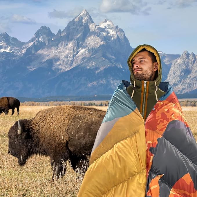 APSMILE Outdoor Down Blanket | Extra Warm & Puffy Camping Blanket | Water-Resistant, Lightweight, Packable Sleeping Quilt for Camp, Travel, Hiking, Picnic, Backpack (Canyon HD Printed, 52"x75")