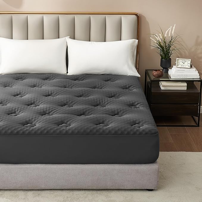 Hansleep Memory Foam Mattress Pad Topper King, King Size Mattress Topper Viscose Derived from Bamboo, King Foam Bed Mattress Pad Cover for Back Pain Relief, 78" x 80", Charcoal Grey