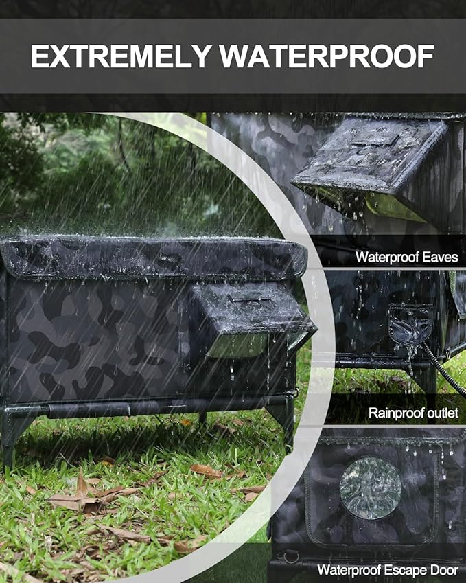 Outdoor Heated Cat House in Winter,Extremely Insulated & Weatherproof,Elevated Feral Cat Shelter with Waterproof Eaves & Escape Door for Outside Stray Barn Cat (Dark Camo,S)