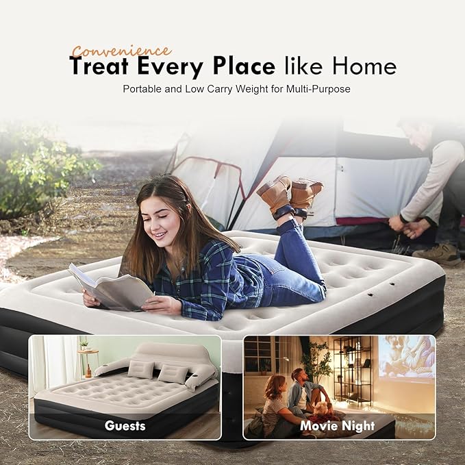 DIMAR GARDEN Queen Air Mattress with Headboard and Pump,Blow Up Mattress Inflatable Bed with Pillows