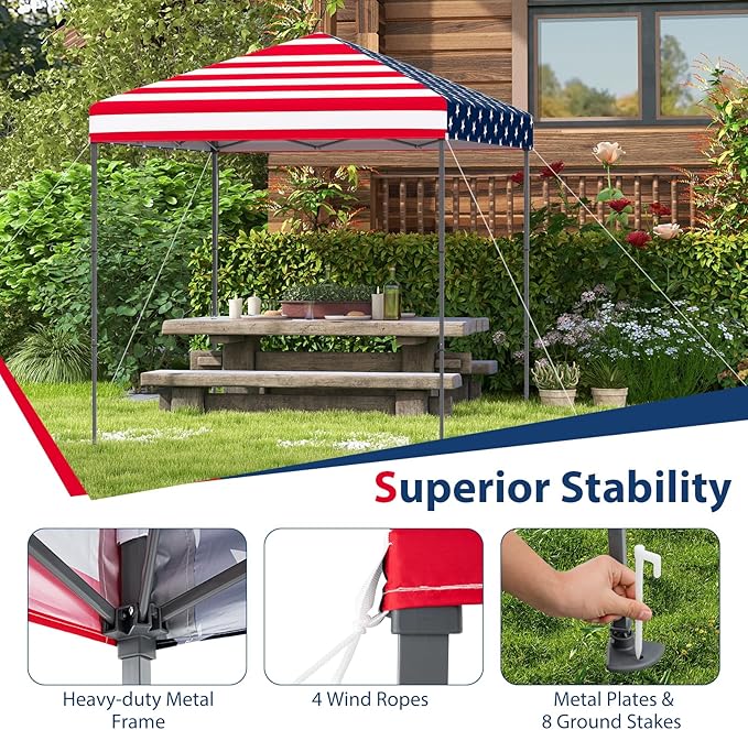 Tangkula 6.6x6.6 Ft Pop Up Canopy, 1 Person Instant Setup Canopy Tent with Center Lock, UPF 50+ Sun Protection, 8 Stakes, 4 Ropes, Portable Outdoor Canopy with Carrying Bag for Camp, Beach, Patio