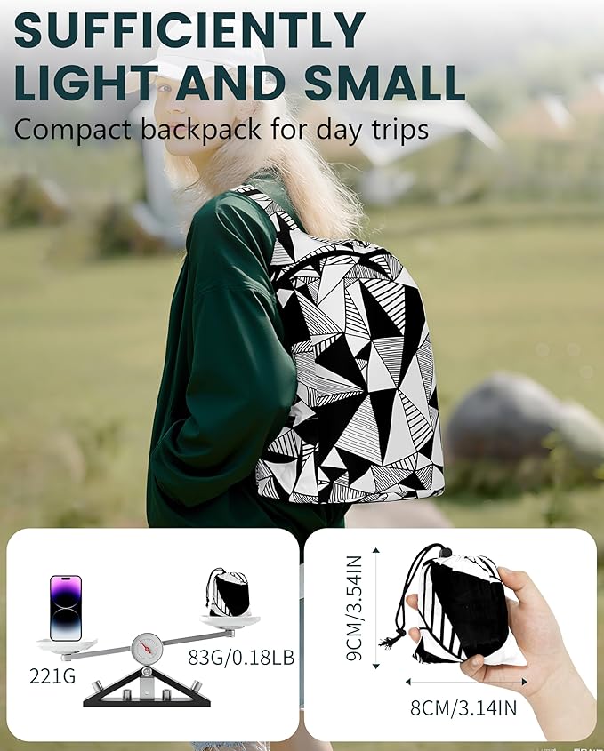 Pocket-Sized Hiking Daypack, Fashion patterns Lightweight 2.8oz, Water resistant Backpack for Women Men Camping (Sketch)
