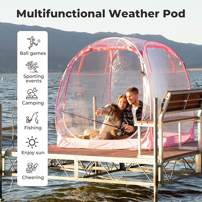 All Weather Proof Pod Sports Tent,Outdoor Weather Tent Sports Pod Pop Up Shelter with Sealed Floor,Clear Tent for Sport Event,Camping,Fishing 8 Sizes & Multicolor 2-4 Person