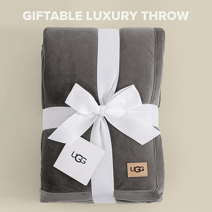 UGG Bliss Throw Blanket Plush Soft Fleece Fluffy Blankets for Bed or Couch Oversized Warm Reversible Machine Washable Medium Weight Home Decor Giftable Throw, 50-inch x 70-inch, Charcoal Grey