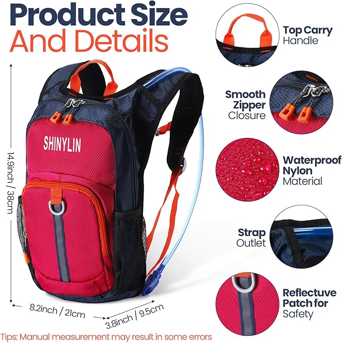 2 Pcs Kids Hydration Backpack with 1.5L Water Bladder Lightweight Kids Hiking Backpack Water Rucksack for Boys Girls Climbing Running