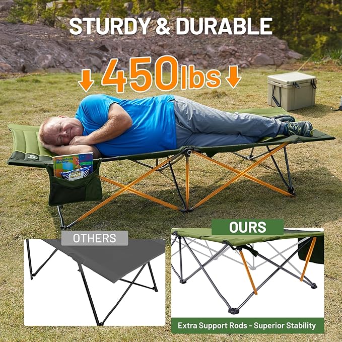 Timber Ridge 31.8" W Extra Wide Heavy Duty Camping Cot for Adult, Easy Set Up Oversized Sleeping Cot with Carry Bag for Camping, Travel and Outdoors, Support up to 450lbs, Green