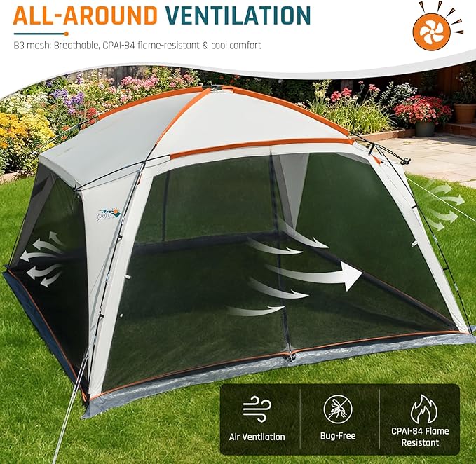 Screen House Tent 12x12ft Screen Room Mesh Gazebos w/ 2 Zipper Doors, Camping Tent Screened Canopy Shelter for Outdoor Patios Backyards Activities
