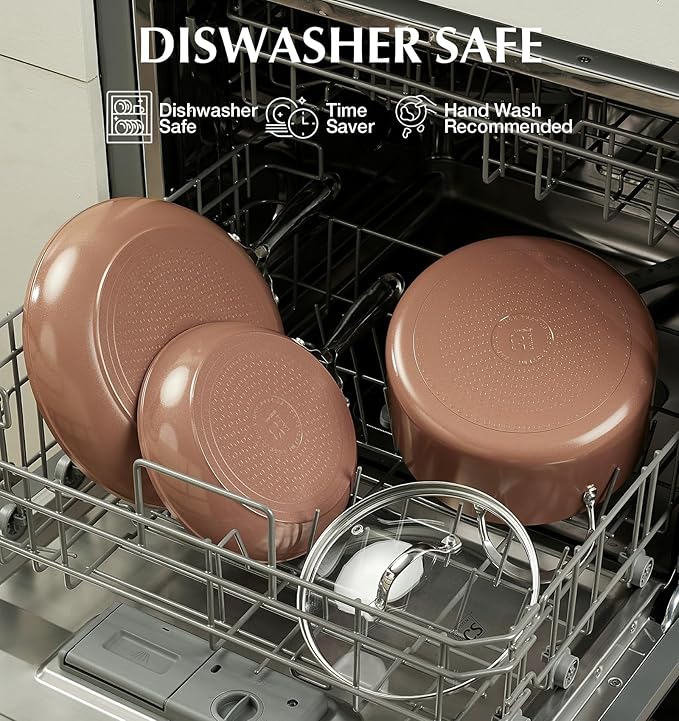 KOCH SYSTEME CS 10 Inch Nonstick Frying Pan with Lid, Ceramic Non Stick Frying Pans, Non Toxic Pans for Cooking, Induction Compatible Skillet, Free of PFOA & PTFE, Dishwasher & Oven Safe, Brown