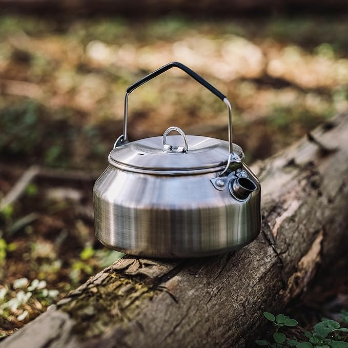 Thous Winds Camping Kettle 1Liter, Camp Tea Coffee Pot Stainless Steel Outdoor Hiking Kettle Pot Lightweight Durable Camping Tea Kettle
