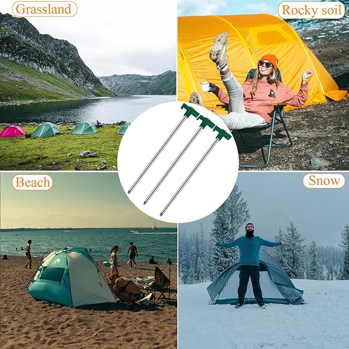 20 Pcs Tent Stakes Heavy Duty Ground Stake for Camping, 10 Inch Galvanized Non-Rust Metal Tent Pegs Tent Spikes Yard Stakes for Outdoor Canopy Garden Hiking -Green