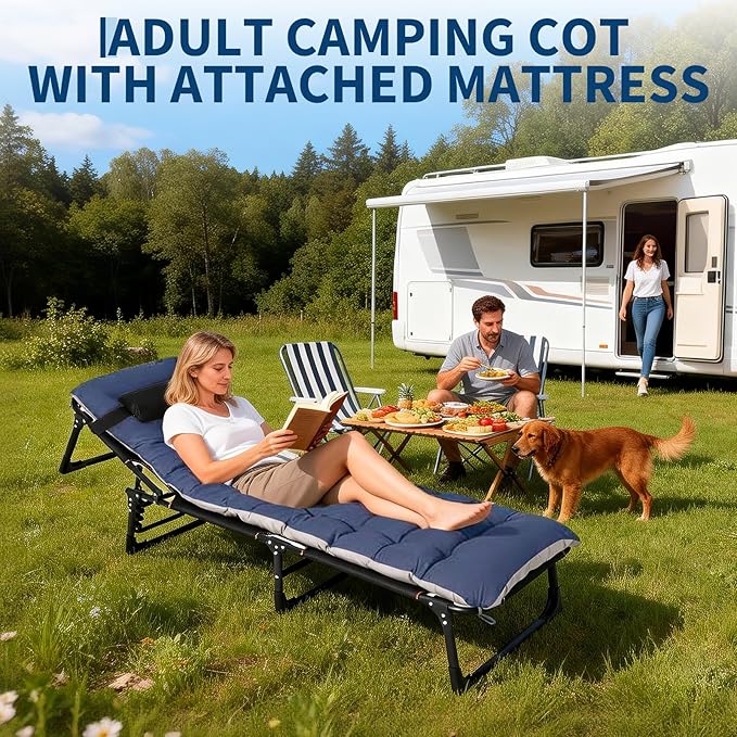 Folding Camping Cot for Adults, Sleeping Cot with Removable Thick Mattress Portable Foldable Camping Bed with Carry Bag 400LBS Max Load for Travel Tent Day Bed Outdoor Home Guest Office Nap
