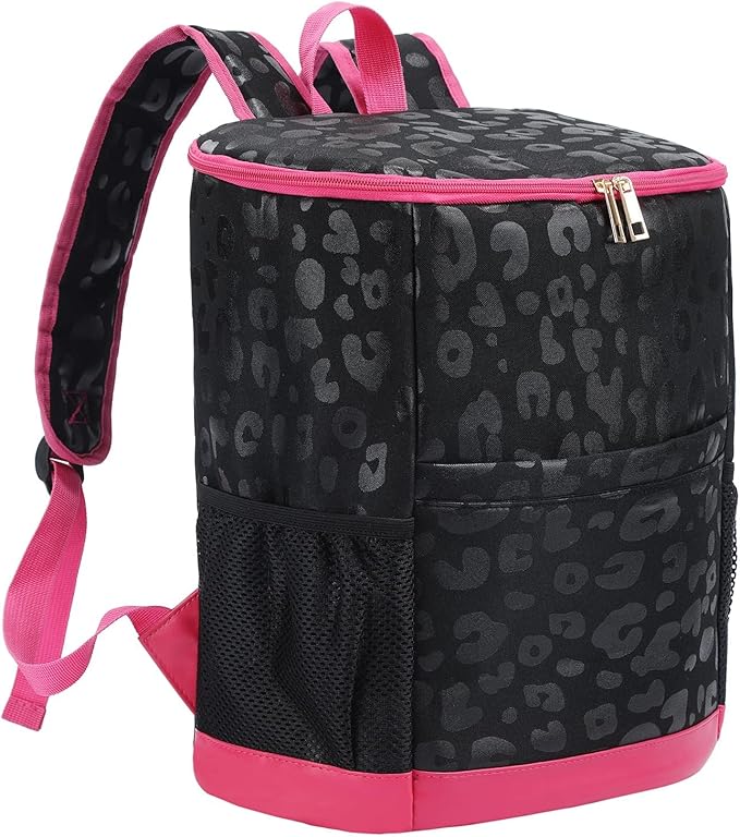 Leopard Camping Cooler Backpack Ice Chest Lunch Backpack 24 Cans Insulated Leak Proof Soft Beach Cooler Bag for Men Women Camping Hiking Picnic Travel Summer