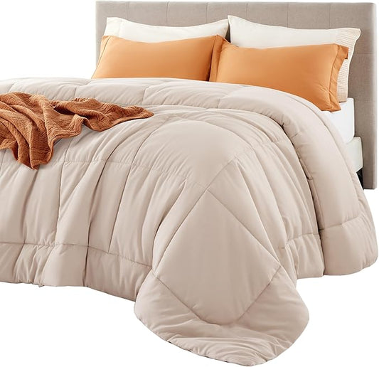 Bedsure Comforter Duvet Insert - Quilted Comforters Queen Plus Size, All Season Duvet, GentleSoft Down Alternative Bedding, with 8 Tabs, Gifts for Women/Men,Beige,Queen Plus 90 x 90 Inches