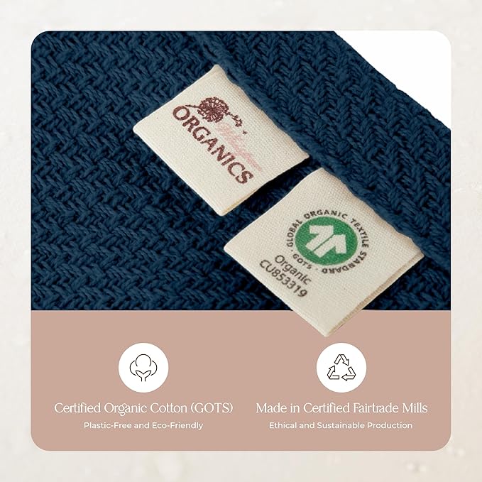 100% Organic Cotton Blanket - GOTS & Fairtrade Certified Organic Cotton Throw Blanket for Bed with Soft Warm & Breathable Single Knit Weave - Great as Bedspread or Coverlet (Navy, Twin)