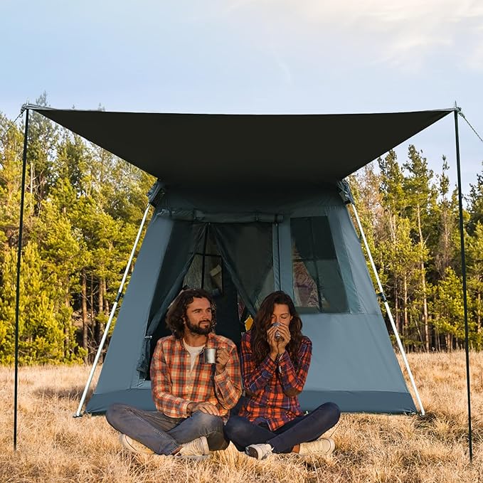 Instant Pop-Up Camping Tent with Removable Sunshade - 3-4 Person Dome Tent with UV Protection & Ventilation, Waterproof Windproof for Beach, Hiking, Outdoor.