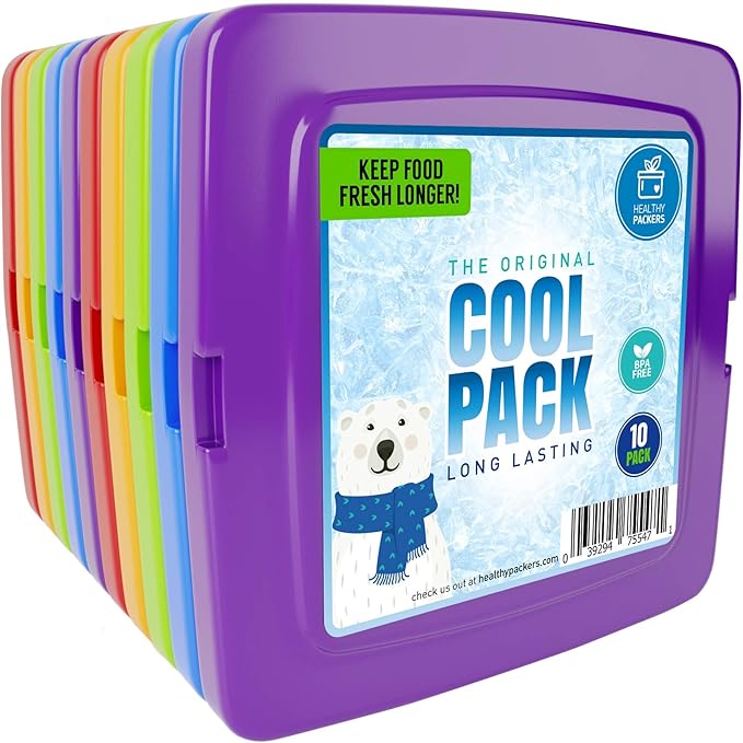 Healthy Packers Ice Packs for Lunch Bags - Freezer Packs - Original Cool Pack | Slim & Long-Lasting Reusable Ice Pack for Lunch Box and Cooler Bag (Set of 10)