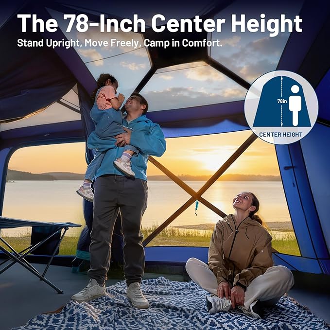 TIMBER RIDGE 4/6/8 Person Instant Pop Up Cabin Tent, Easy 60 Second Setup, Weather Resistant Camping Family Hub Tent with Rain Fly and Carry Bag for Outdoor Camping & Overlanding