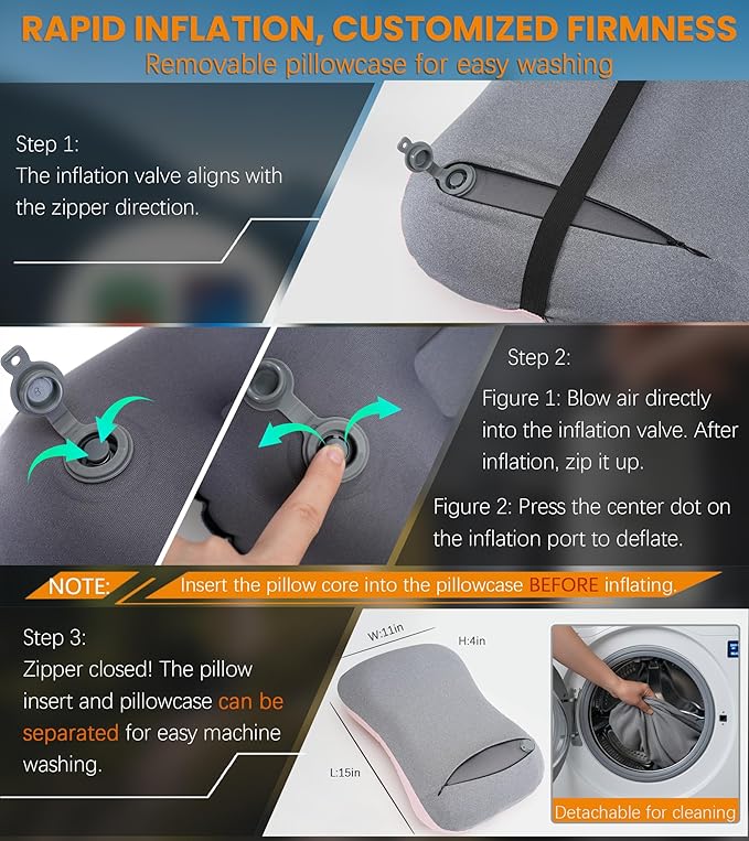 2 Packs Inflatable Neck Pillow for Travel Air Blow Up Small Ultralight Lake Day Accessories Hammock Beachy Mat Picnic Blanket Towel Umbrella Tent Outdoor Essentials Stuff Thing Need Supplies Item