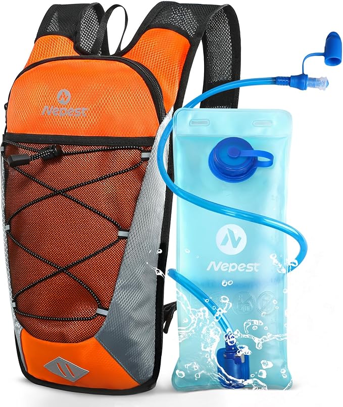 Nepest Hydration Backpack with 2L Water Bladder for Cycling, Water Backpack for Hiking Running, Lightweight Hydration Pack , Grey