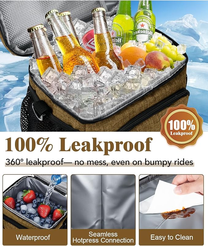 Insulated Lunch Bag for Men & Women - Leakproof Lunch Box Soft Cooler Tote, Adjustable Strap, Reusable Lunch Box for Work Office Picnic Beach Travel-Coffee