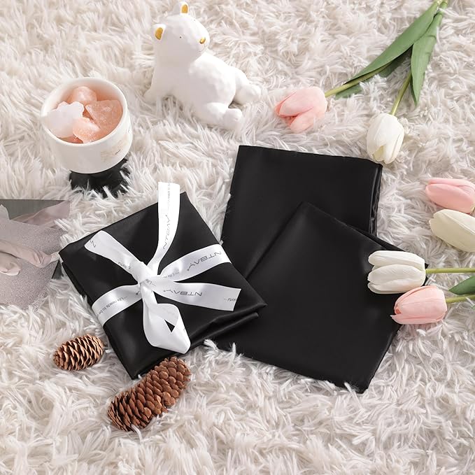 NTBAY Zippered Silk Satin Toddler Pillowcases - 2 Pack Hidden Zipper 13x18 Pillowcases - Luxury and Silky Baby Travel Pillow Covers, Black