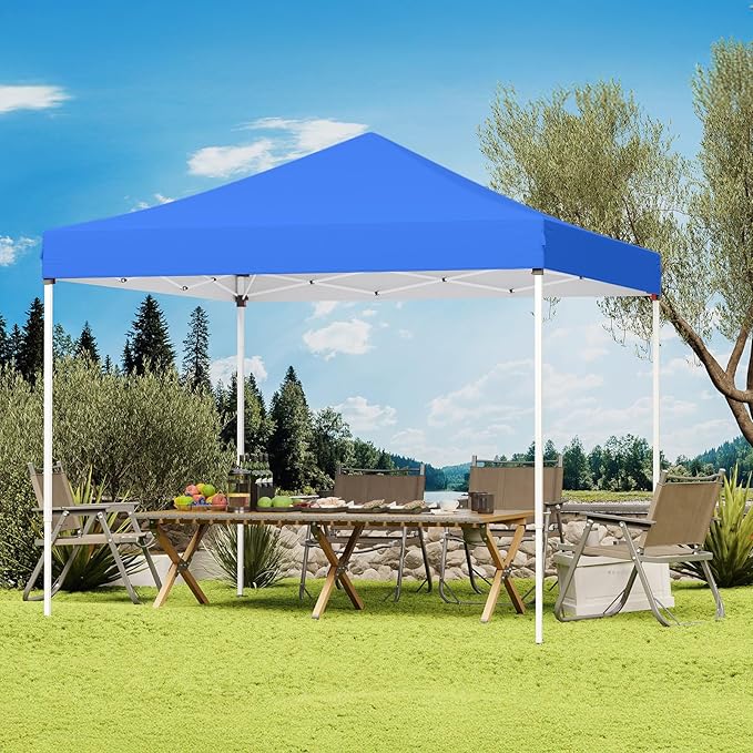 Shades 10x10 Pop Up Canopy, Heavy Duty Beach Tent with Carrying Bag for Easy Moving, Sun Shelter for Parties, Events, Camping, Outdoor Gazebo with 420D PU Coated Waterproof Blue Fabric