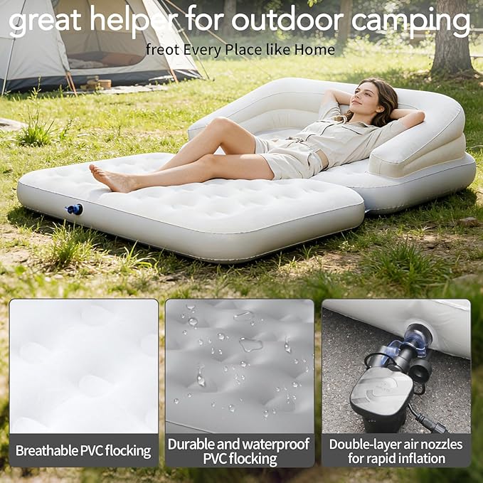 Full Size Inflatable Sofa Bed with Air Pump,2-in-1 Portable Blow-Up Air Couch,Inflatable Couch Bed and Folding Air Mattress for Home,Camping,and Guests