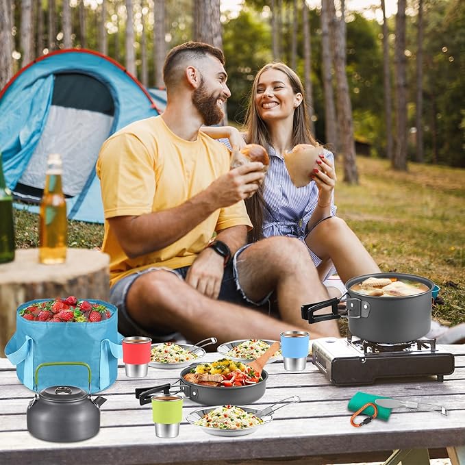 20PCS Camping Cookware Set Portable Lightweight Aluminum Pot Pan Kettle Utensils Kit for Outdoor Hiking Backpacking Picnic