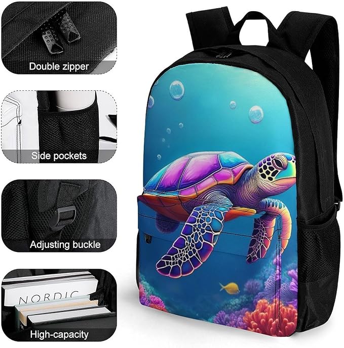 Supdreamc Men Women Polyester Sea Turtle Daypack Backpack Large Capacity Carry On Bag With Smooth Zippers for Hiking Picnic Walking Cycling