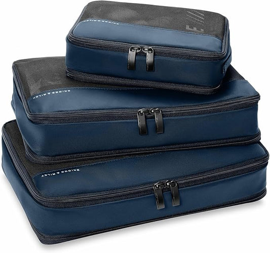 Briggs & Riley Carry On Compression Packing Cube Set - Bag Organizer for Suitcase & Luggage, For Women & Men, Pack Accessories for Vacation - Travel Must Haves, 3-Piece, Navy