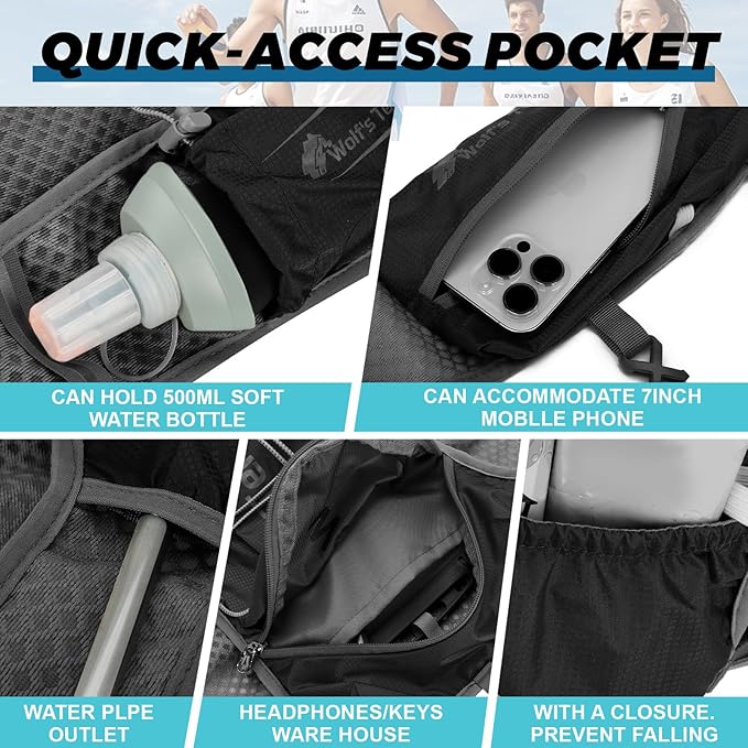 Hydration Backpack with 2pcs 2L Water Bladder, Lightweight Water Backpack for Hiking, Hydration Vest with 2pc Wrist Braces and 1pc Head Band for Running Biking Cycling for Women and Men