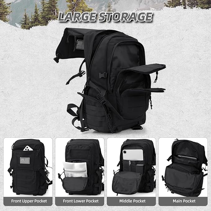 35L Military Tactical Backpack for Men, Water Resistant Assault Pack for Women, Black Molle Daypack 3 Day Bug Out Bag Rucksack for Trekking,Camping, Survival, EDC