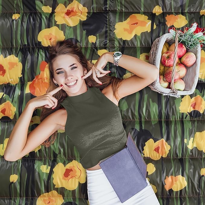 APSMILE Outdoor Down Blanket | Extra Warm & Puffy Camping Blanket | Water-Resistant, Lightweight, Packable Sleeping Quilt for Camp, Travel, Hiking, Picnic, Backpack (Bouquet HD Printed, 52"x75")