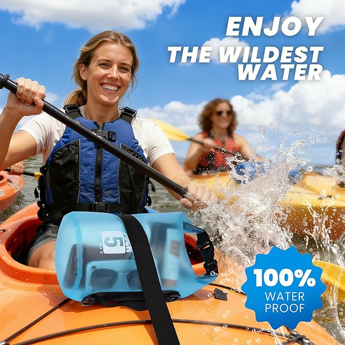 Dry Bag Waterproof for Men Women, 5L Lightweight Roll Top Dry Sack with Waterproof Phone Case and Emergency Whistle, for Kayaking Swimming Boating Paddle Board Fishing Beach Hiking Camping