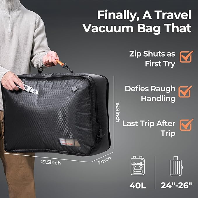 Apex Series Vacuum Bags for Travel Luggage, 180° Open, Reusable Compression Bags for travel Pack, Vacuum Seal Packing Cube for Cloth (1Large+Pump)