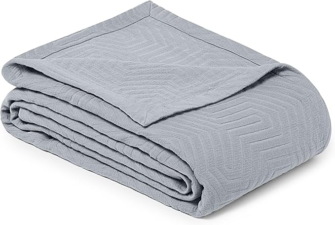 Threadmill Luxury Cotton Blankets for Queen Size Bed | All-Season 100% Cotton Queen Size Blanket | Aster Jacquard Cozy Lightweight, Soft Breathable Coverlet fits Full Size Bed, 90x92 | Scottish Grey