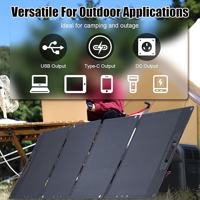 100W Solar Charging Backpack with 23% High-Efficiency Panel, Foldable Waterproof Solar Powered Bag, USB Output for Phone, Ideal for Hiking, Camping, RV & Emergency