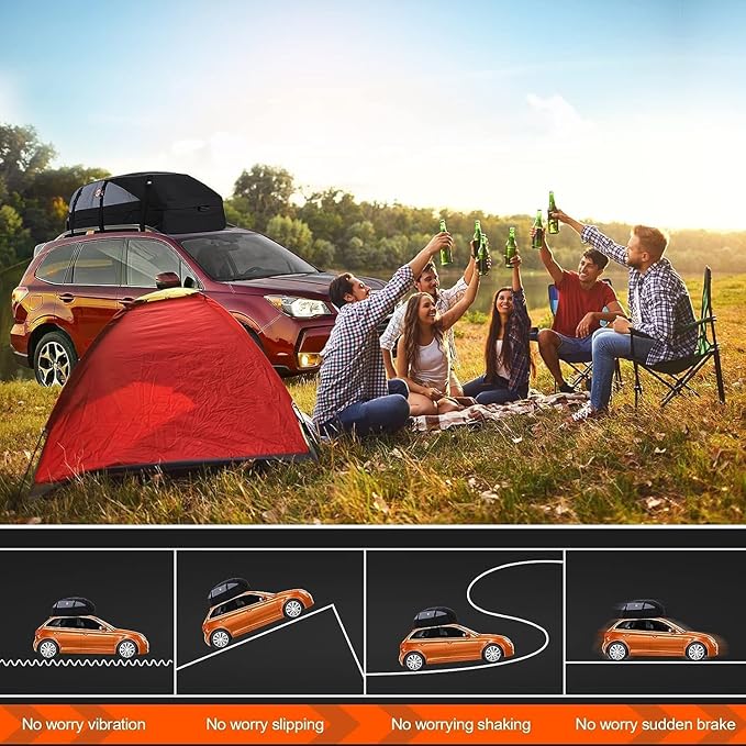 Sailnovo Car Rooftop Cargo Carrier Roof Bag, 15 Cubic feet Waterproof Roof Cargo Carrier fit car with/Without Luggage Rack - Vehicle Soft Shell Roof Cargo Box with Tie-Down Strap, Safety Hook