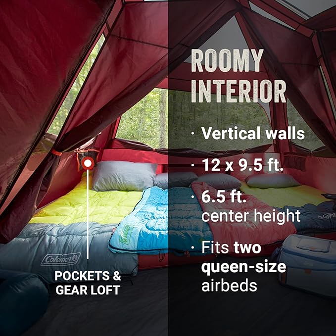 Coleman Skylodge Instant Tent with Rainfly, 4/6/8 Person Family Tent Sets Up in a Minute, Includes Pre-Attached Poles & Carry Bag, Made of PFAS-Free Materials