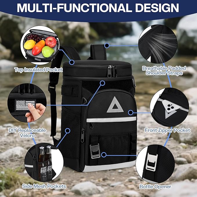 Bacgnyer Backpack Cooler Insulated Leakproof - Waterproof 22L Cooler Bag for Men & Women, Portable Soft Sided for Camping, Beach, Fishing, Lunch, Hiking with Magnetic Fold & Dry Storage Design